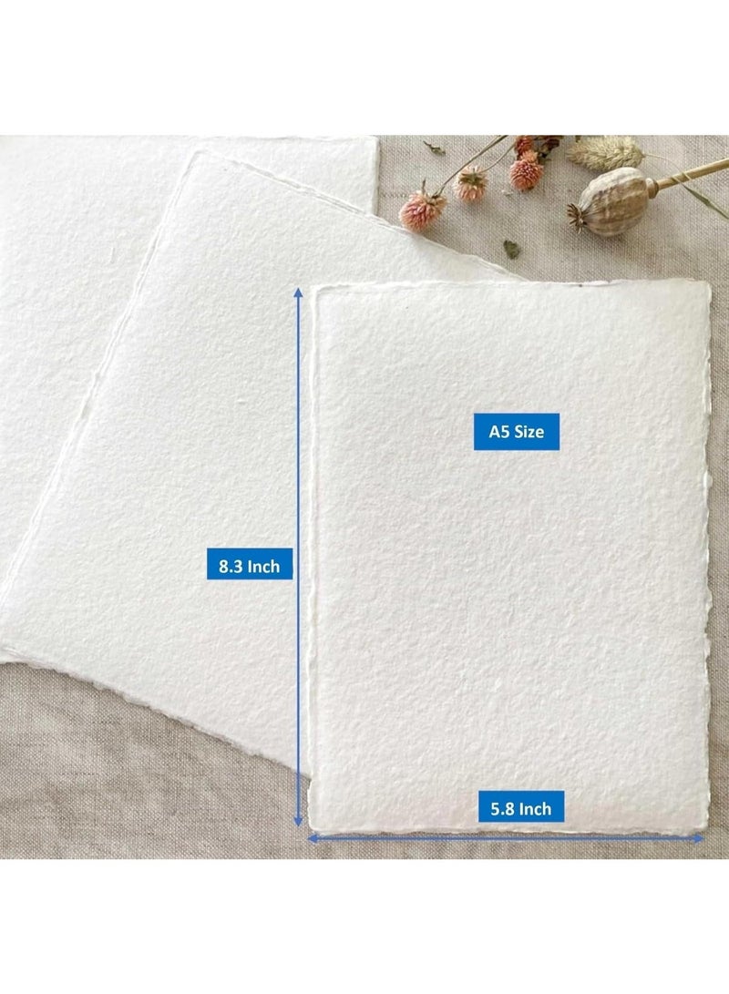 KhpalKar 25 Sheets Cotton Paper A5 Size 300 GSM Handmade Deckle Edge White Color 100% Cotton Papers Ecologically for Greetings Cards Invitations Calligraphy Wedding Stationery and Painting - Image 2